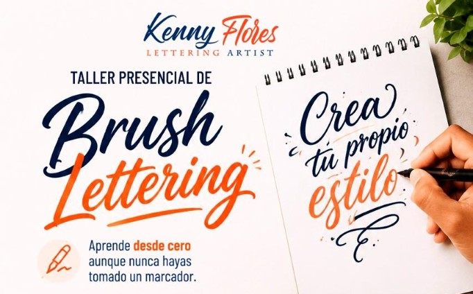 Kenny Flores, Lettering Artist. Taller presencial de Brush Lettering. Aprende desde cero aunque nunca hayas tomado un marcador. Crea tu propio estilo.