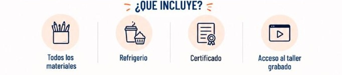 Qué incluye: todos los materiales, refrigerio, certificado y acceso al taller grabado.